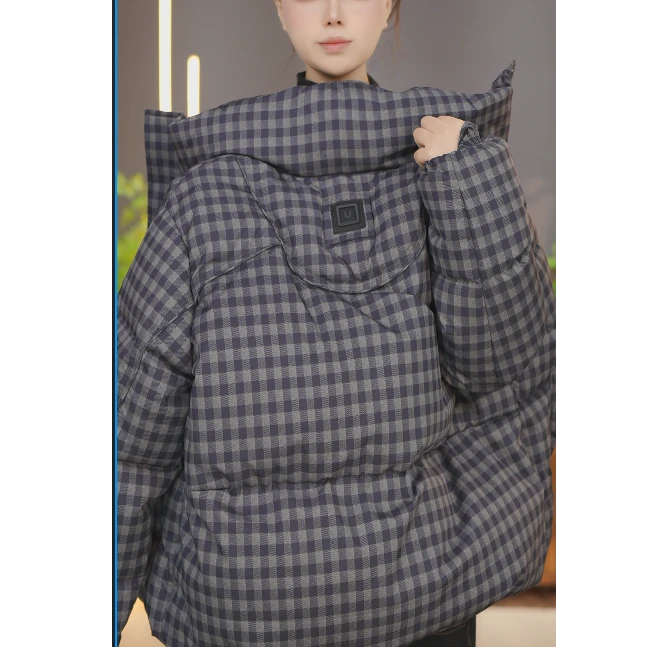 简约休闲格子羽绒服2025冬季新款舒适百搭保暖上衣