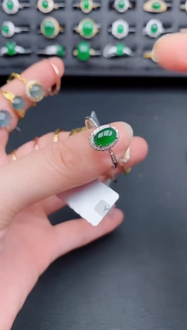 银S925镶嵌戒指翡翠天然 a货翡翠10