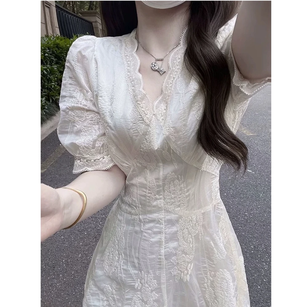 新女装法式高端气质小香风白色领连衣裙子质感高级