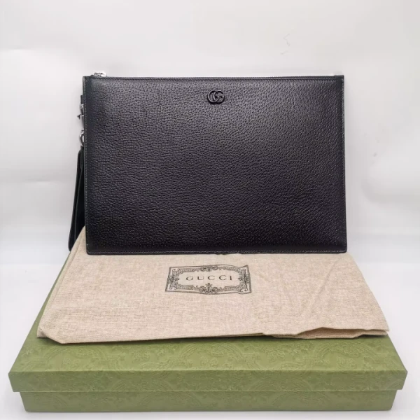 99新 GUCCI/古驰 98新80136 古驰黑色全皮手拿包时尚