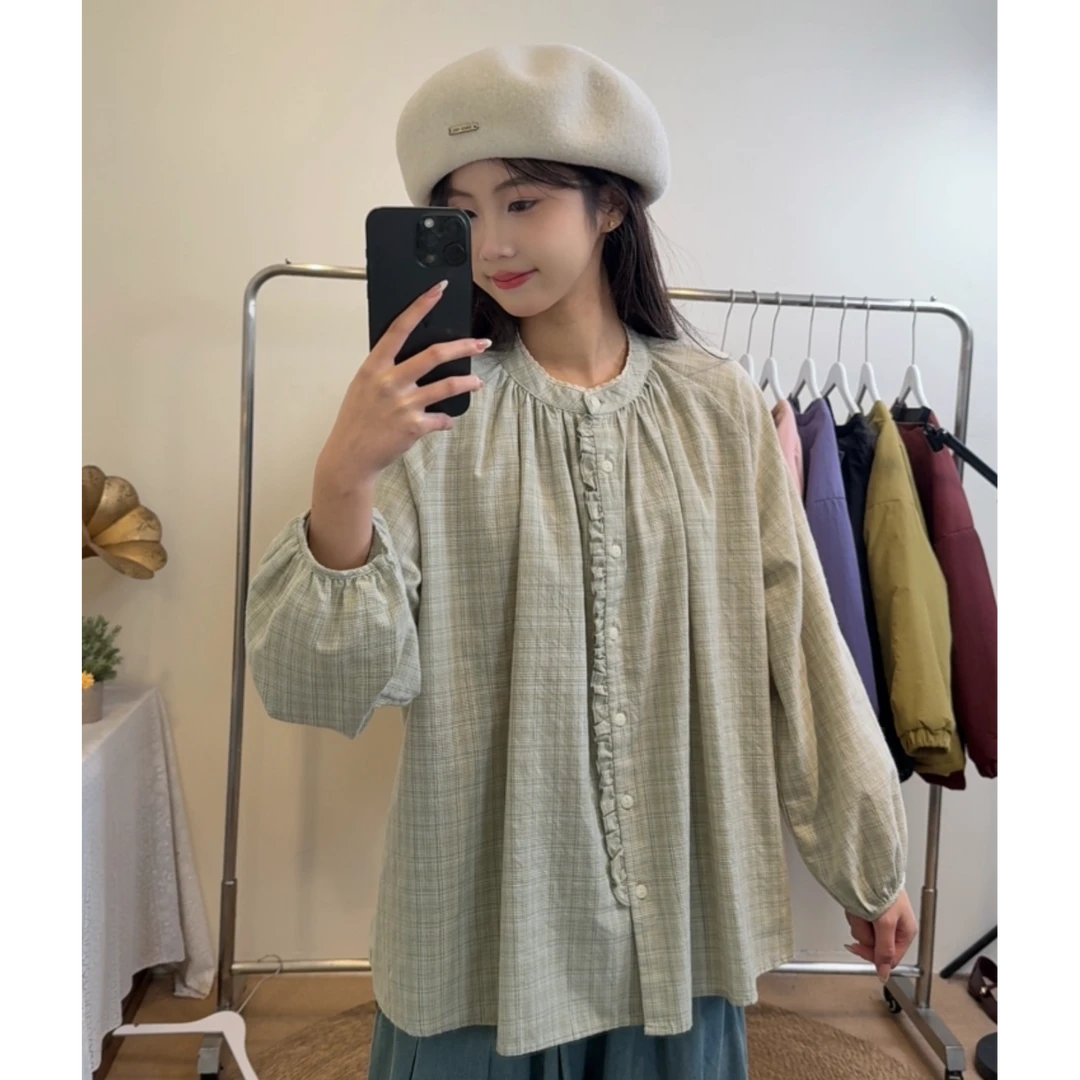 衬衫少女风常规山系风圆领上衣百搭设计感立领娃娃衫春夏季衬衣