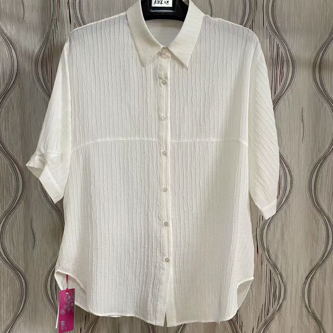 胖人坊大码女装褶皱衬衫4484   衣长76  130