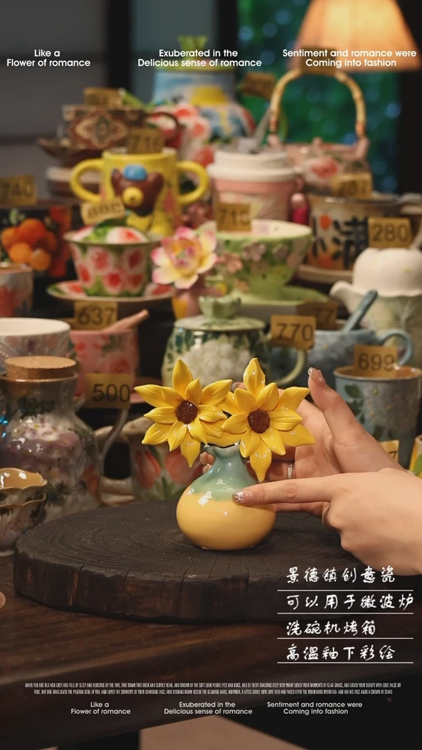 陶瓷一套景德镇高温釉下彩绘设计师款式