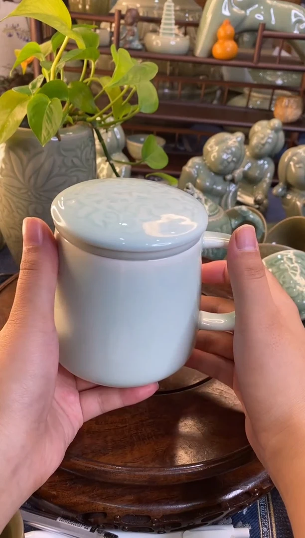 耀州窑 天青釉素面牡丹茶漏杯 微瑕特价1只
