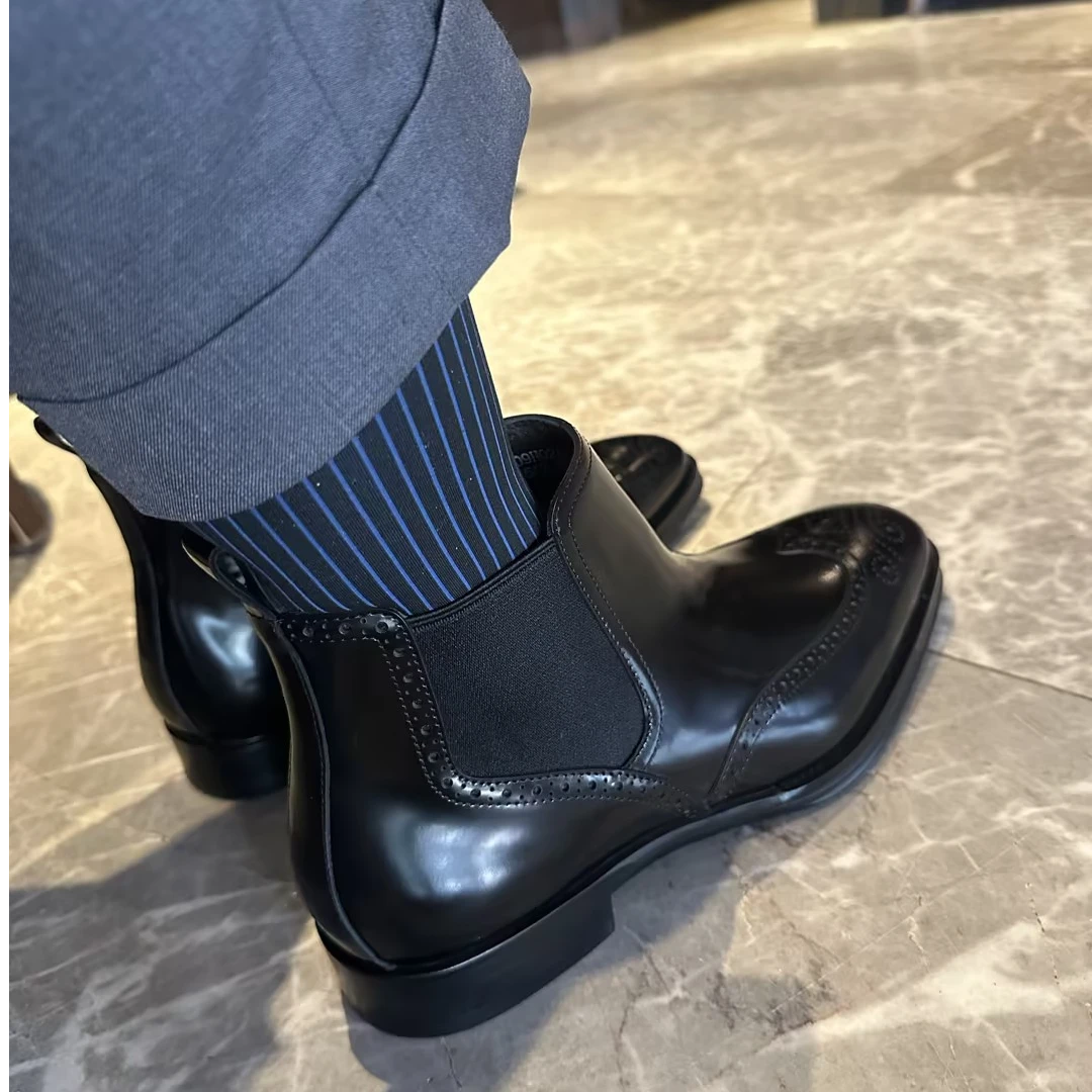 爬梯PT轻职风中帮切尔西靴纯手工英伦风时尚皮鞋男雕花短靴211R