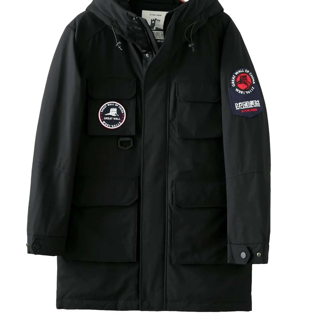 D 工装中长款连帽男冬季厚款保暖外套