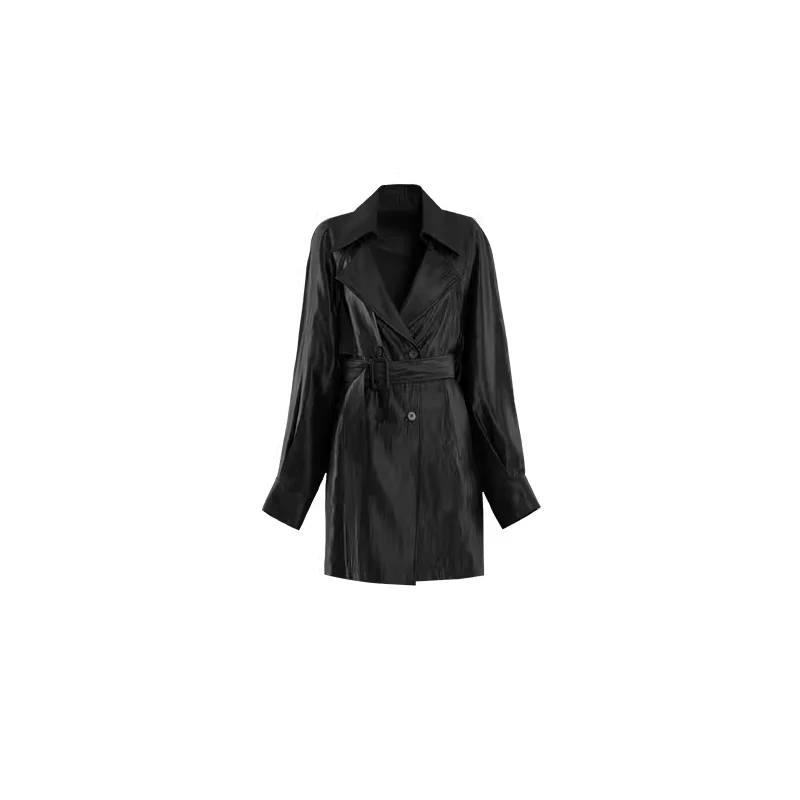 【流光溢彩风衣】流金细闪缎赫本风复古翻领收腰显瘦外套W24AK1001