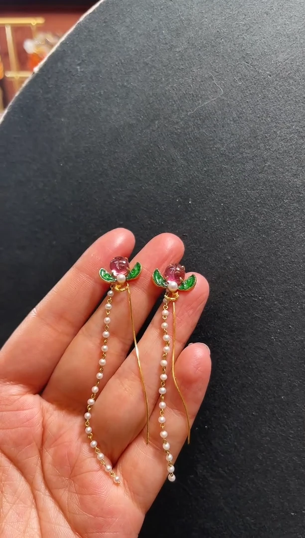 【闪购商品】碧玺耳饰18K金镶嵌支持48小时鉴赏