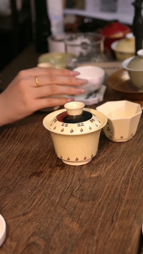 【太极流银马蹄盖碗】原创手工手绘茶器