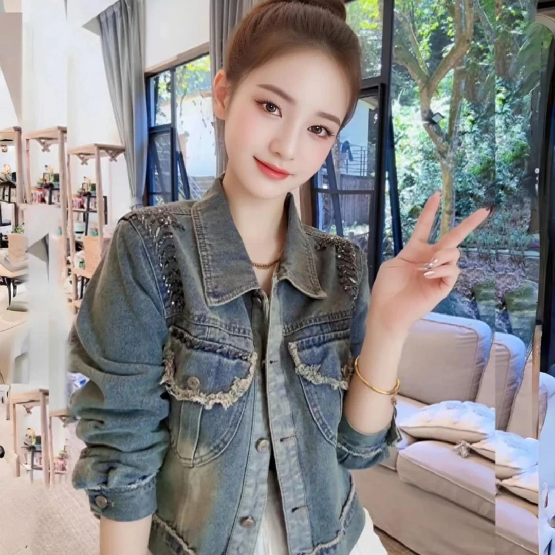 韩版宽松显瘦百搭短款复古毛边牛仔外套2025新款