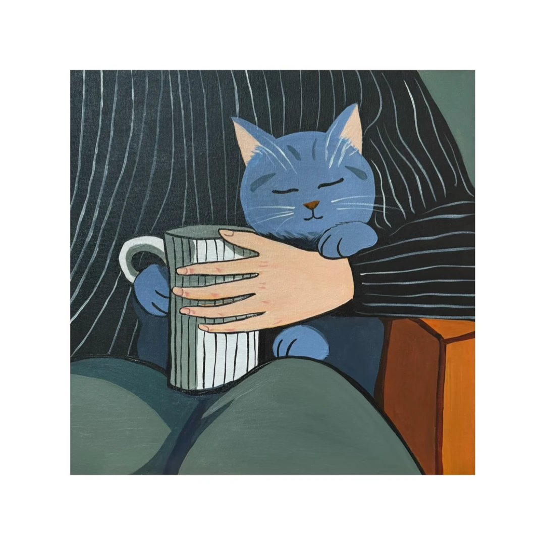 【猫咖】50*50 丙烯客厅中古复古小众 百搭 艺术装饰挂画
