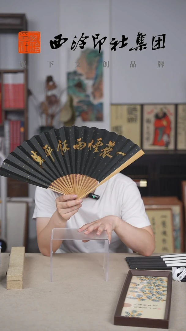 国画不落名款书法扇子-黑底定风波