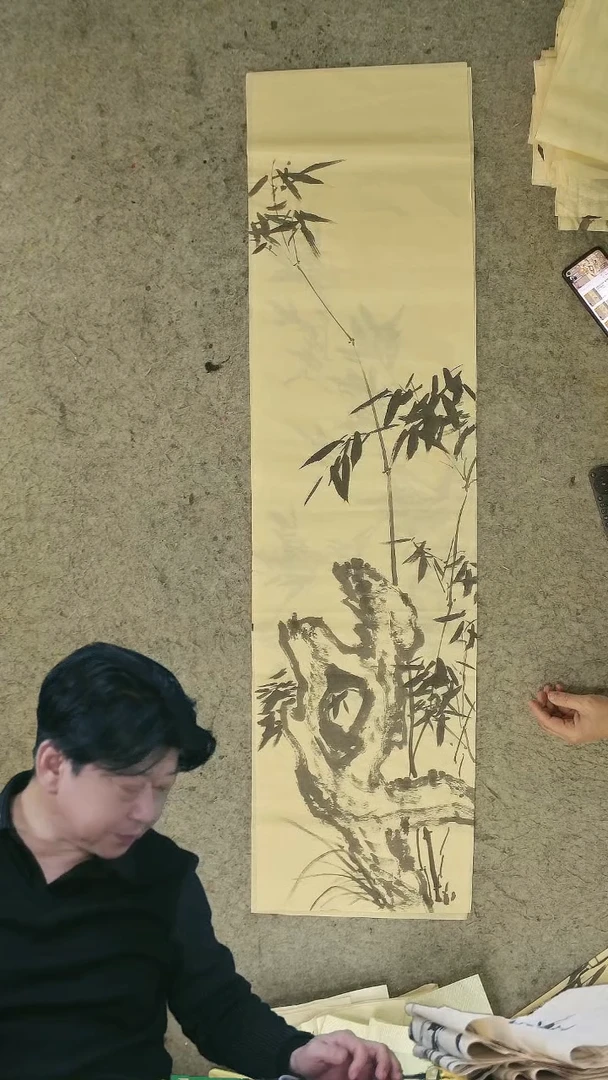 国画四尺对开  墨竹条屏 34*138cm