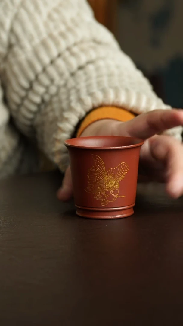 茶杯紫砂37号 朱泥手刻系列 宜兴紫砂原矿作品