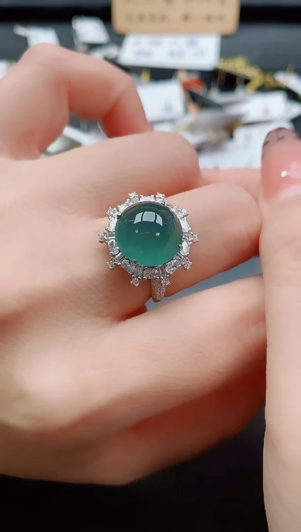 银S925镶嵌戒指翡翠1