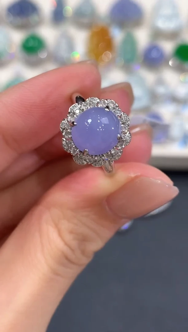 18K金镶嵌戒指翡翠a195紫货有色差