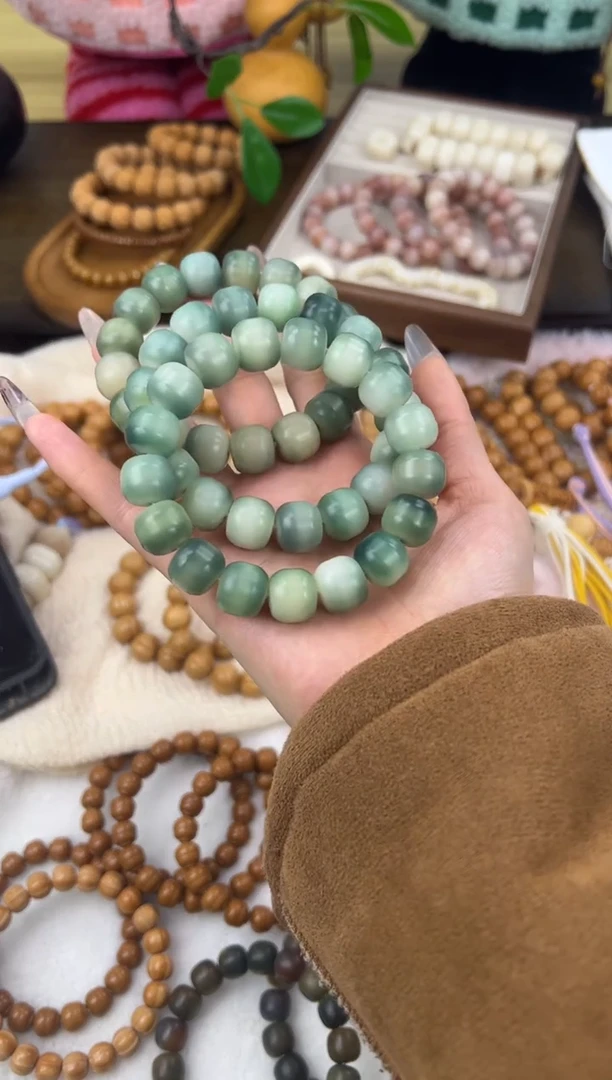 手串菩提根/象牙果【海洋】卡13飘花手工干磨钻石面汉堡珠文玩手串