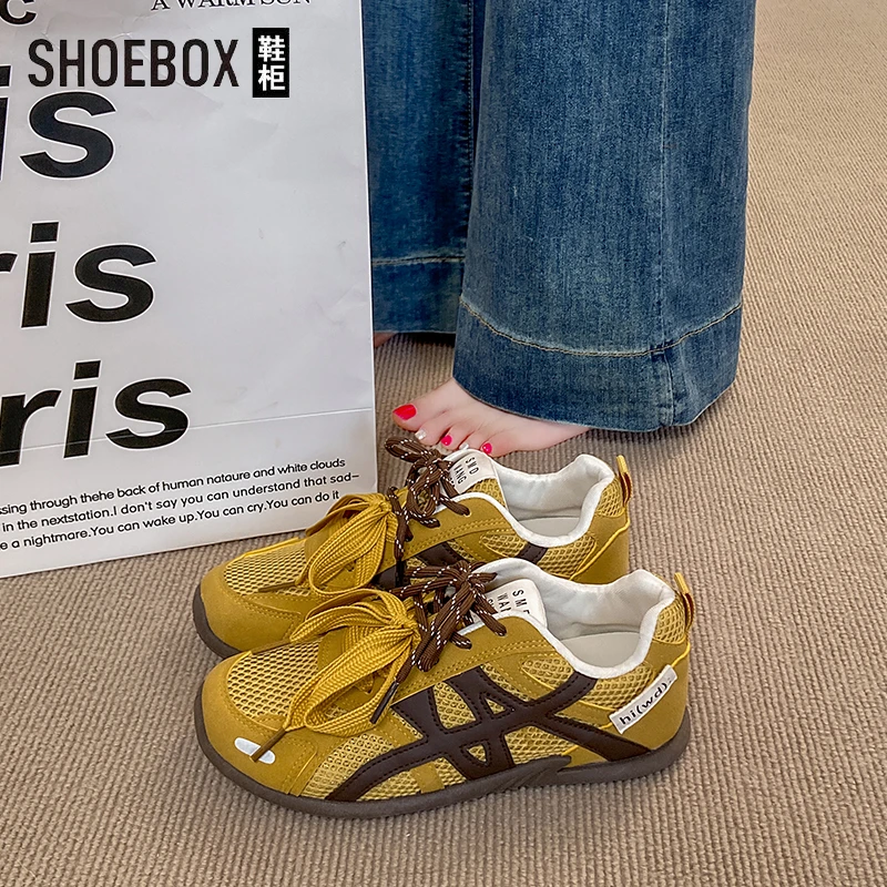 SHOEBOX鞋柜网面厚底德训鞋女爆款夏季透气2025新款百搭休闲板鞋