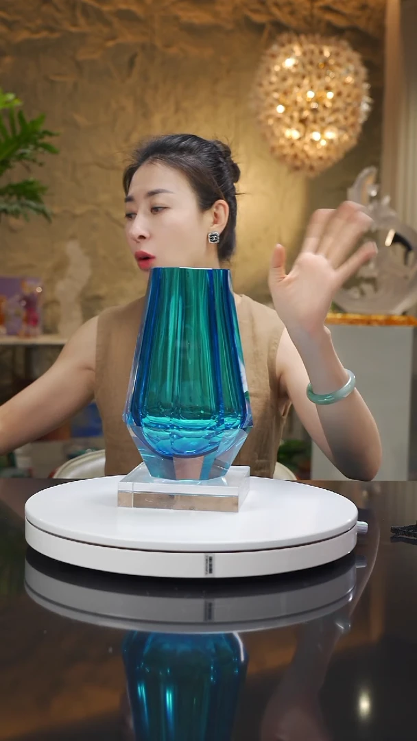 琉璃手工艺品福利天空蓝切面花瓶