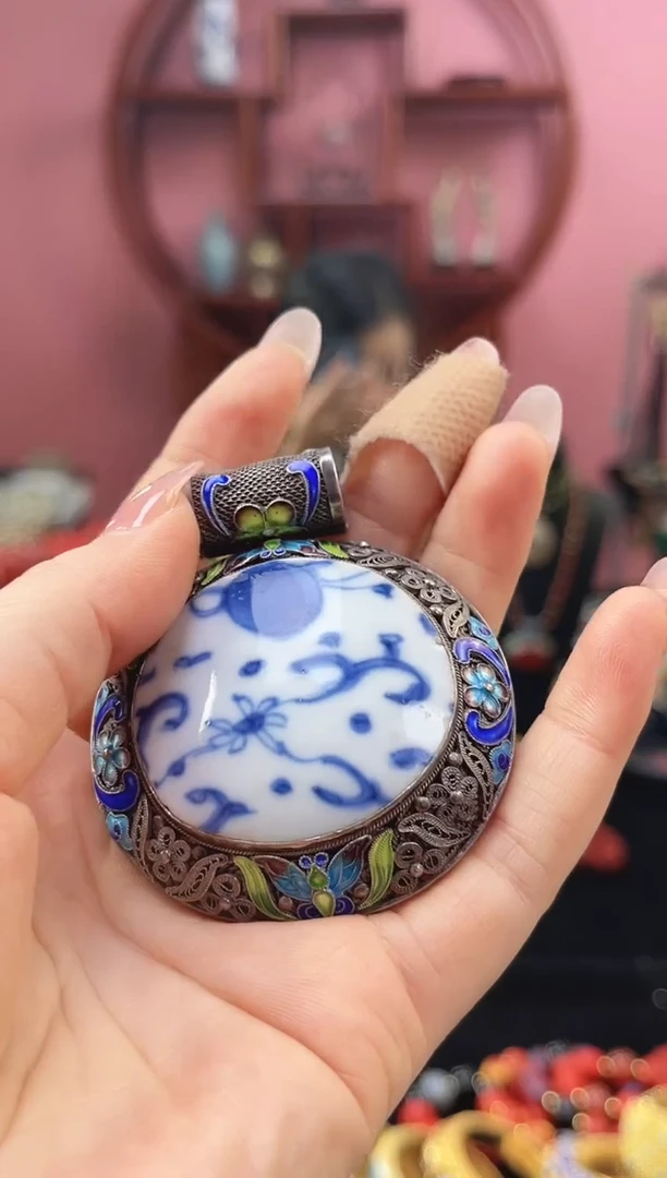 非遗 花丝镶嵌吊坠 青花瓷