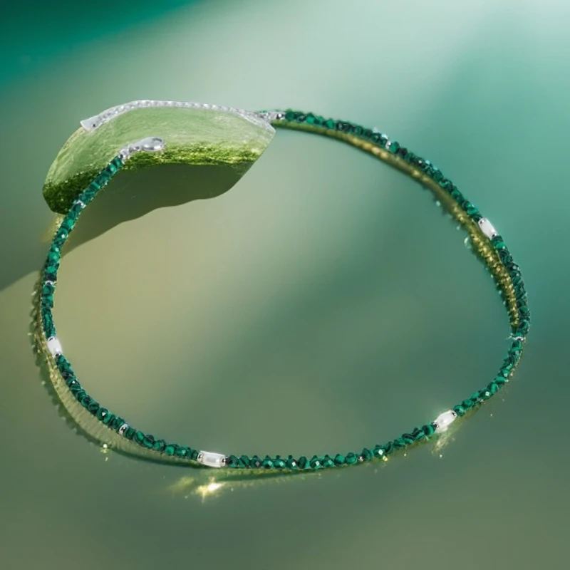铜合金合成锆石项链 简约轻奢链百搭绿色气质颈链锁骨链饰品珠宝