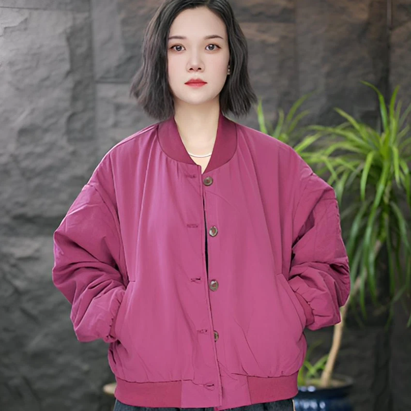FF女士圆领女单排扣保暖秋季薄款冬季开衫短外套棉衣棉服