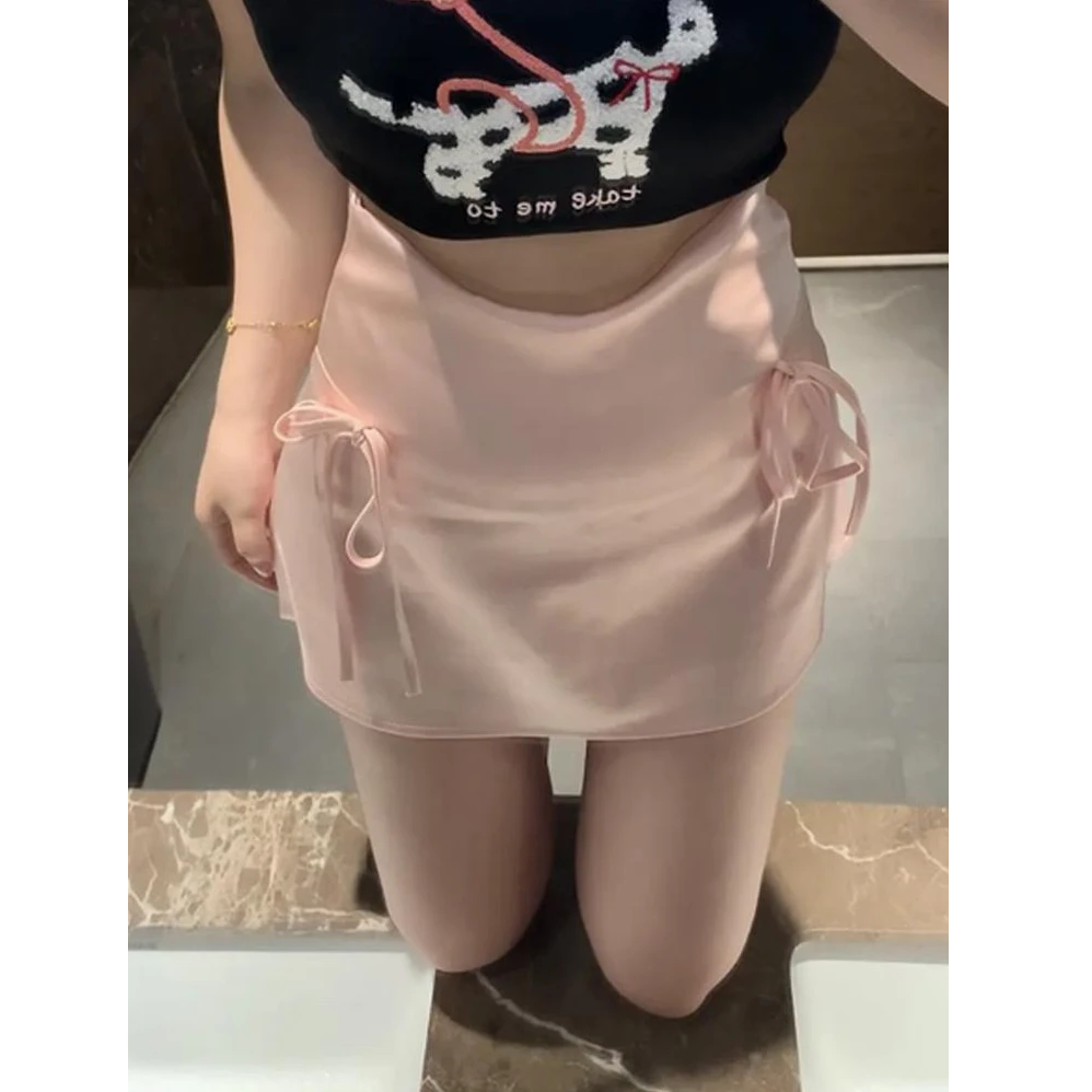 大码微胖mm蝴蝶结绑带半身裙女夏时尚高腰显瘦防走光a字包臀短裙