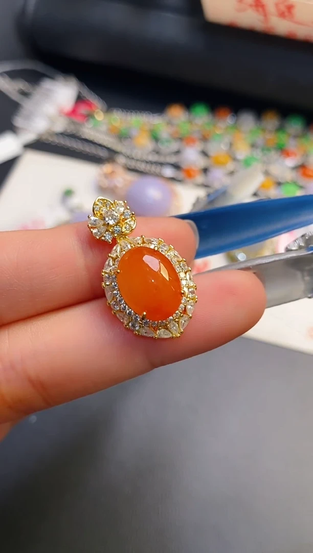 银S925镶嵌戒指翡翠红*天然