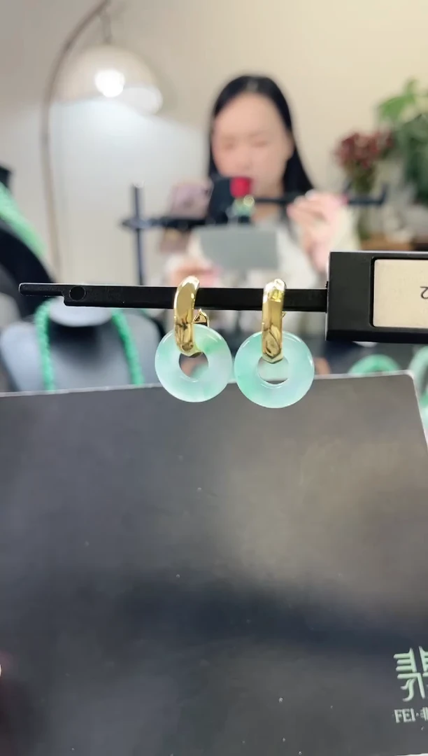 合金石英质玉耳环甜甜圈耳环