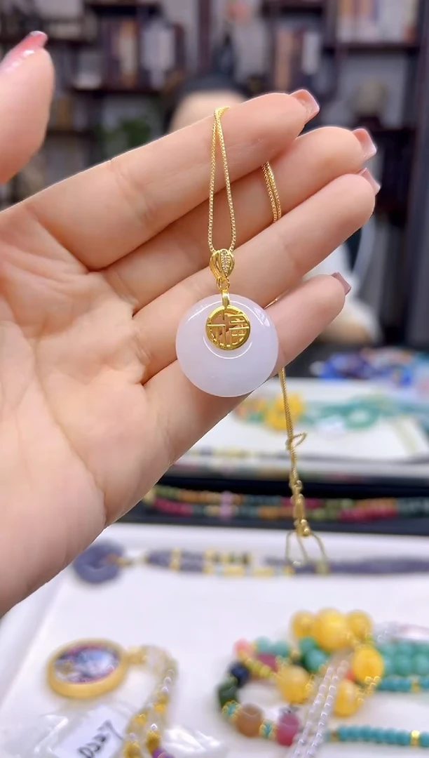 【闪购商品】和田玉（白玉）吊坠(赠链)银S925镀金镶嵌D227