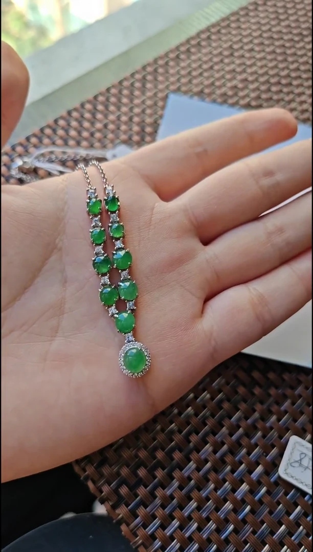 【闪购商品】翡翠颈饰银S925镶嵌翡翠颈饰S925银镶嵌