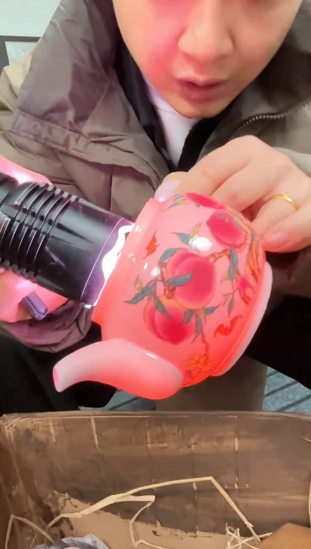 壶陶瓷红稀九桃五福手把壶+礼盒