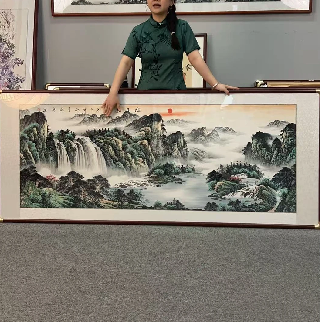 纯手绘旭日东升208*86山水画中国画字画直播间