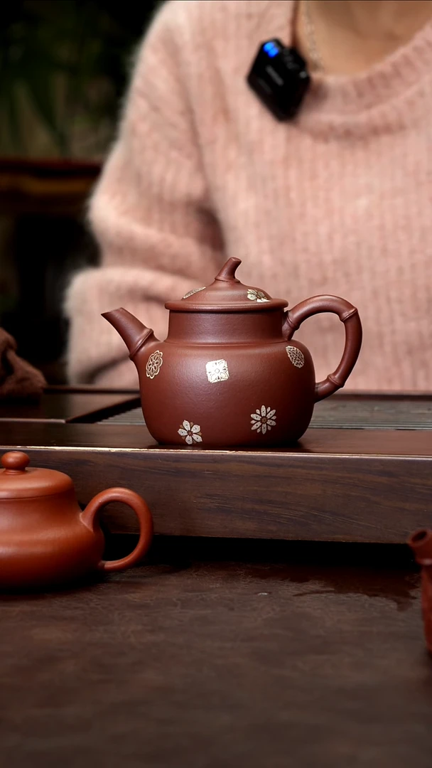 茶壶紫砂底槽清描银福禄竹220cc左右