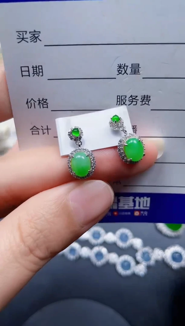 银S925镶嵌翡翠耳饰511