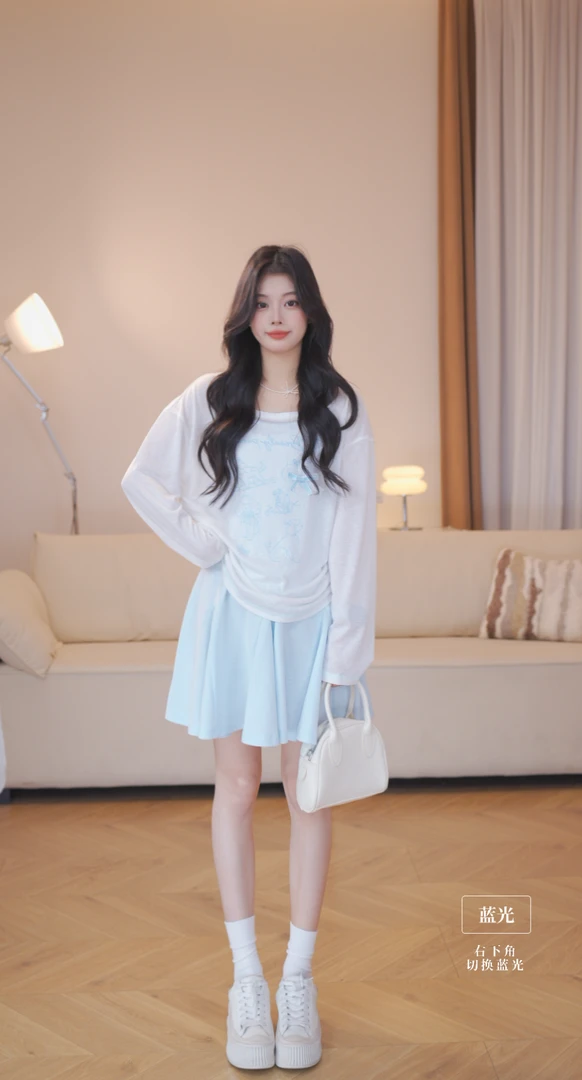 曾小咸 长袖防晒纯色基本圆领印花T恤连衣裙两件套Z252SSF8975