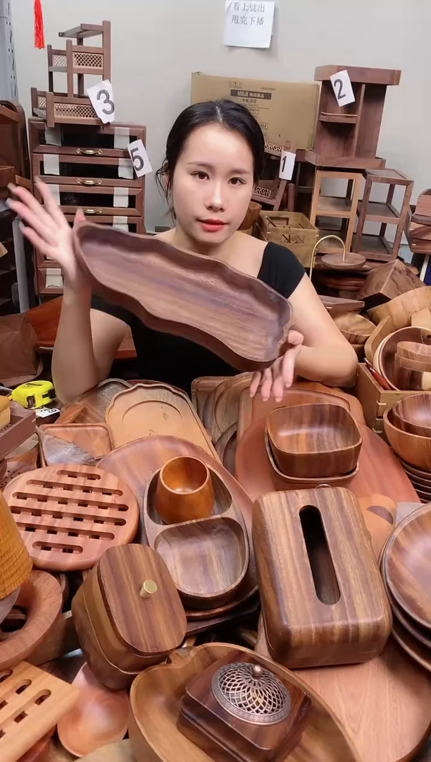 木 南美胡桃木大叶子果盒37*17*4.5cm  直播间发