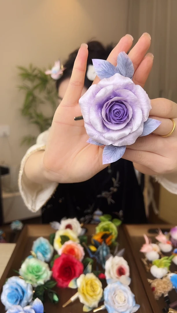刺绣l****^紫色玫瑰花边夹