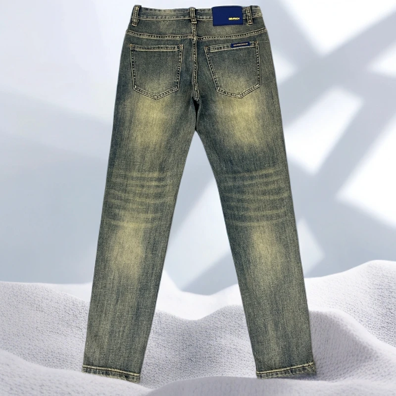 宾斯洛特时尚男士复古蓝牛仔裤春夏薄款做旧水洗时尚潮流长裤子