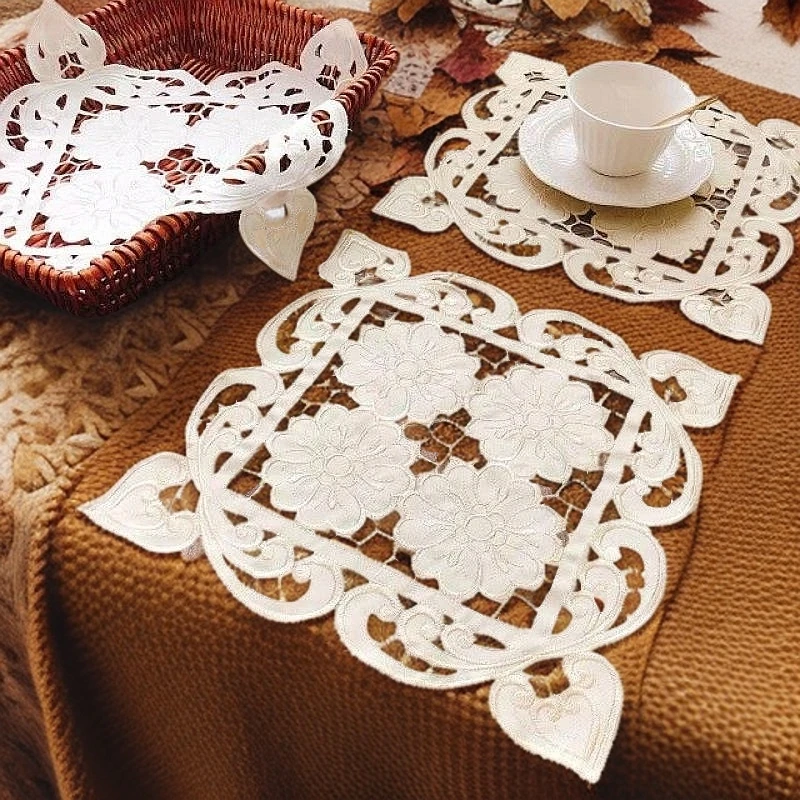 外贸刺绣绣花田园手工镂空盘垫花瓶茶杯垫巾多用小号盖巾摆件清仓