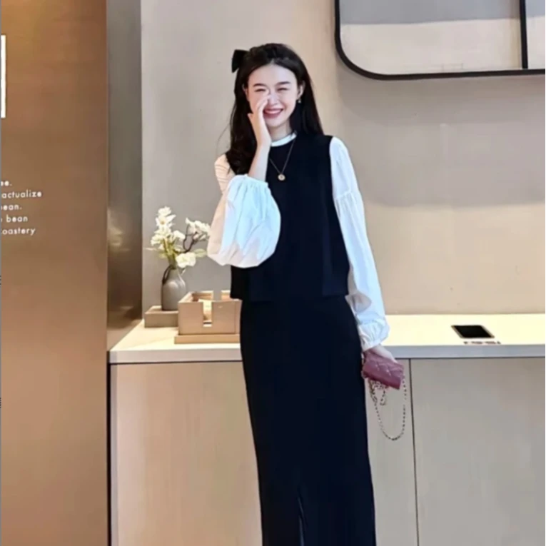 GIRDEAR/哥弟时尚百搭设计感气质圆领纯色针织马甲背心1399701