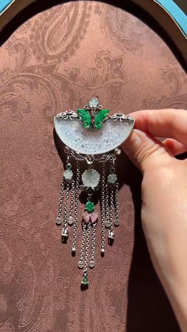 【闪购商品】翡翠吊坠(不含链)银S925镶嵌红翡绿翠 20号