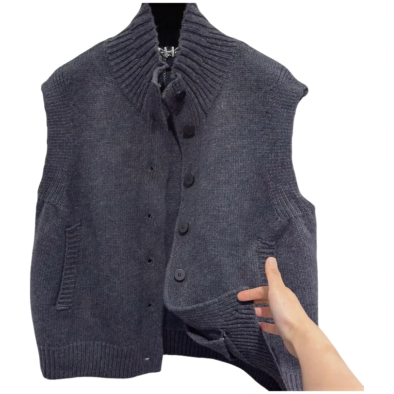 超大码可穿300斤情侣款冬季加绒立领单排扣无袖针织马甲背心上衣