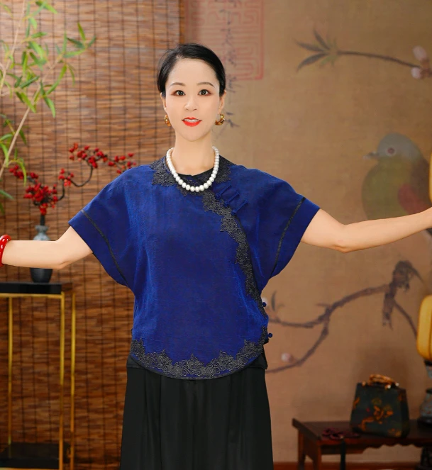 [上古锦·澜影]桑蚕丝非遗新中式古法裁剪显瘦百搭时尚香云纱上衣