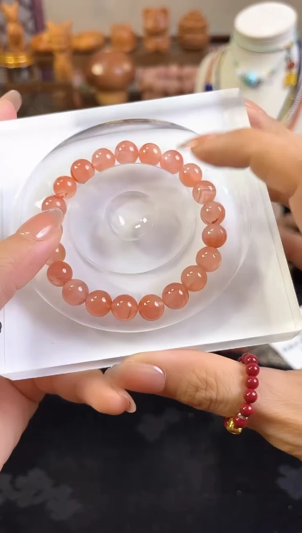 未镶嵌柏木手串原矿南红冰红料卡9圆珠单圈