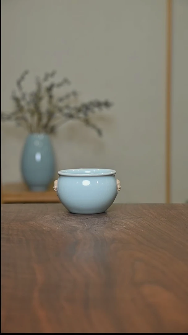 天青釉 手拉 虎头缸杯 朱晓辉作品 120ml