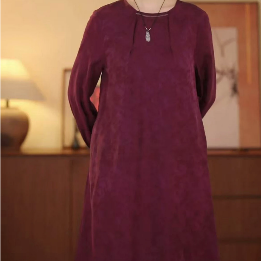 洋  新中式 桑蚕丝重锻 提花香云纱连衣裙 10290