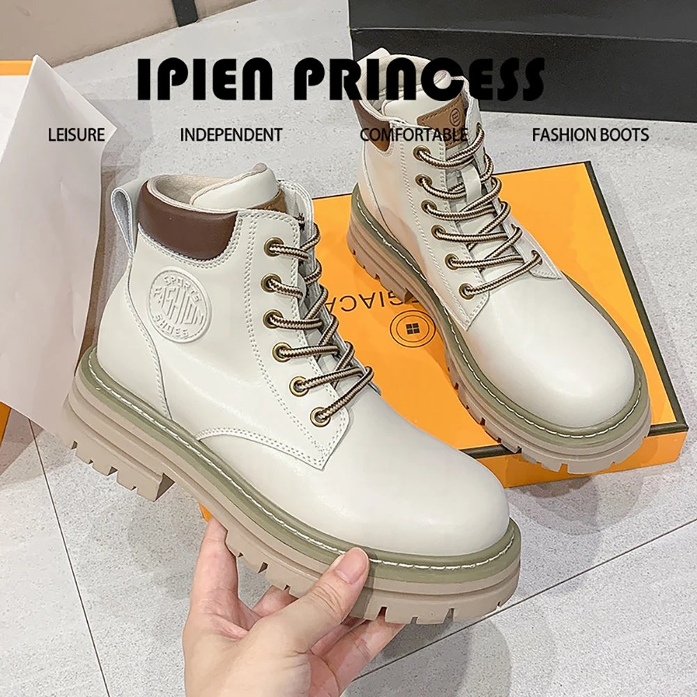 大黄靴女款户外厚底时尚百搭短靴2025秋季新款真皮内增高马丁靴女