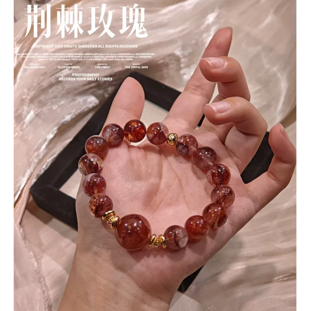 【晶灵 荆棘玫瑰】12mm红胶花+16mm红胶花手串 多样性发一