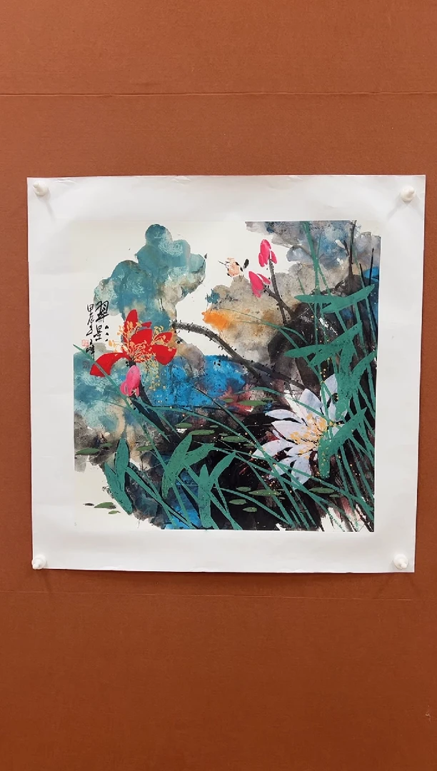 国画李文峰4平尺亮彩花鸟